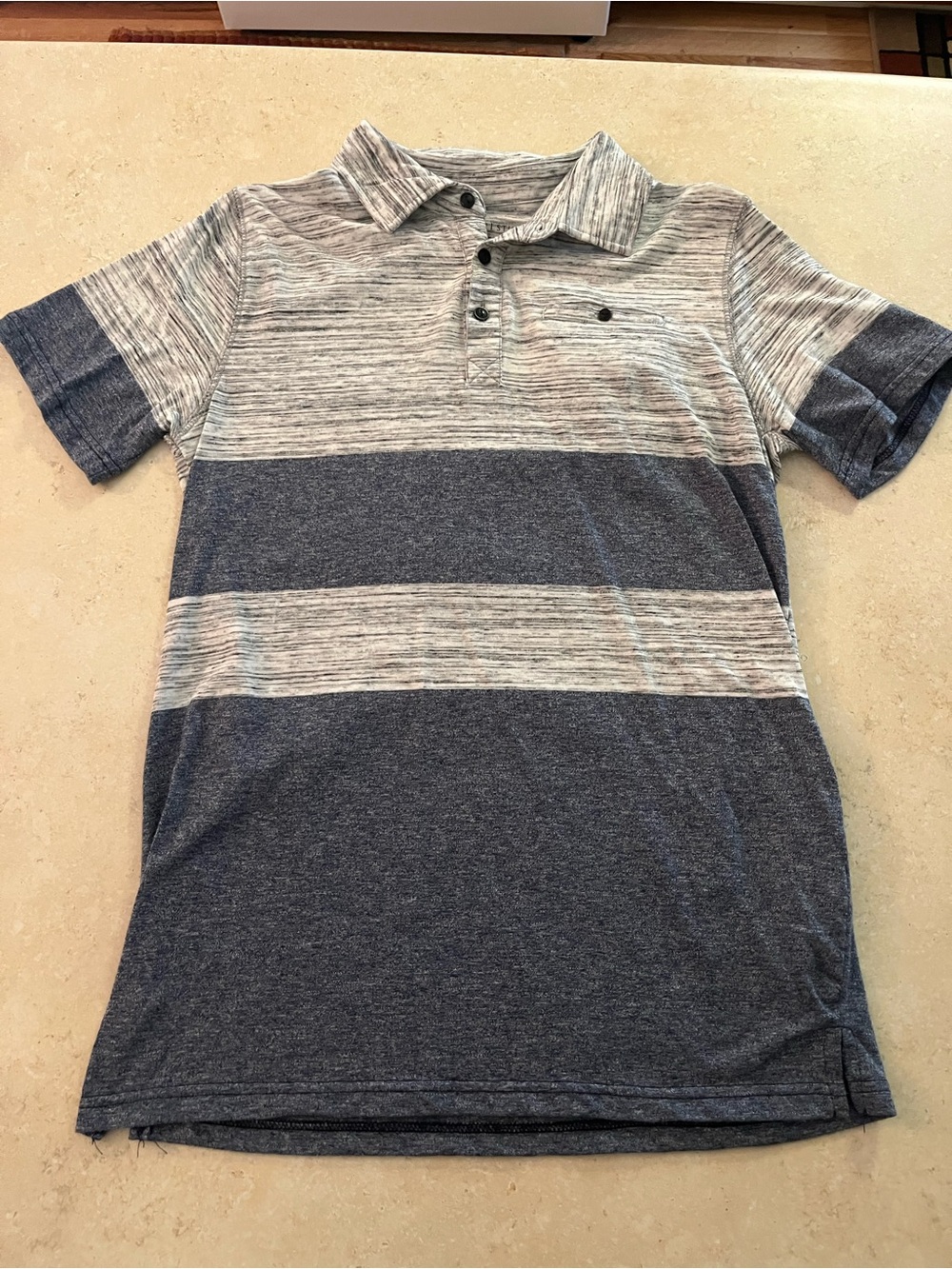Signature Studio Navy and Heather Gray Striped Polo Shirt